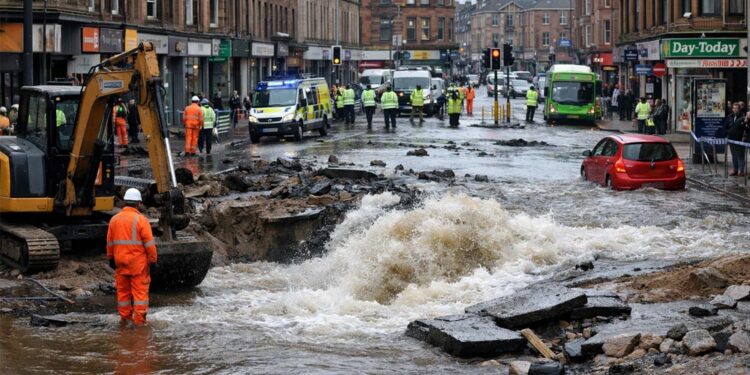 Glasgow Water Main Break Shettleston Road